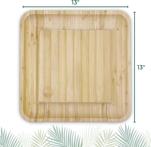 Miniatura 5 de Juego de tabla de queso de bambú y 4 cuchillos, tabla de charcutería con cuchillos, plato grande de charcutería de 13 pulgadas y bandeja