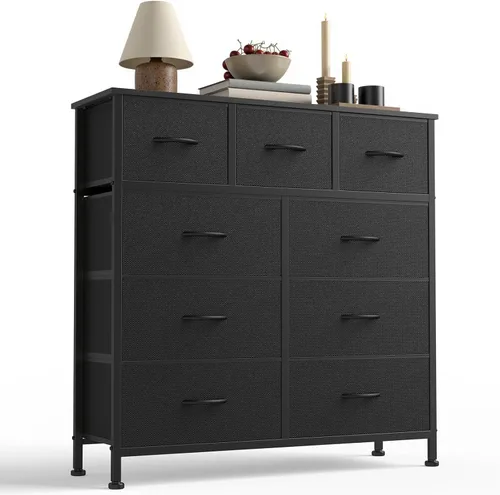 Miniatura 8 de Sweetcrispy Cómoda de 7 cajones con cubos de tela, torre organizadora de almacenamiento de tela para dormitorio, armario, pasillo, entrada, cómoda
