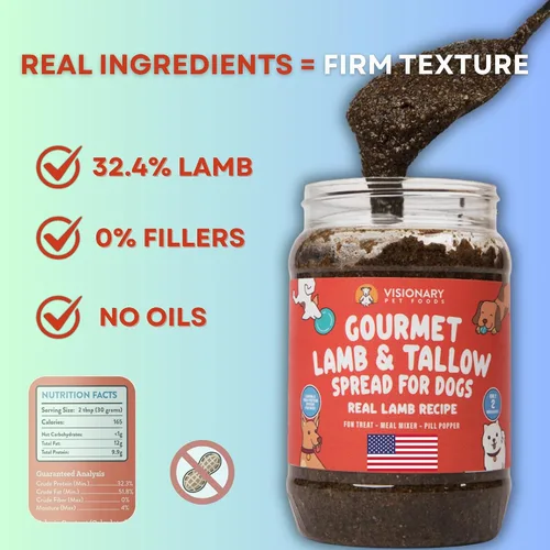 Miniatura 8 de Visionary Pet Foods Cordero y carne seca para untar – Premio saludable para perros – Alternativa a la mantequilla de maní para perros, sin xilitol