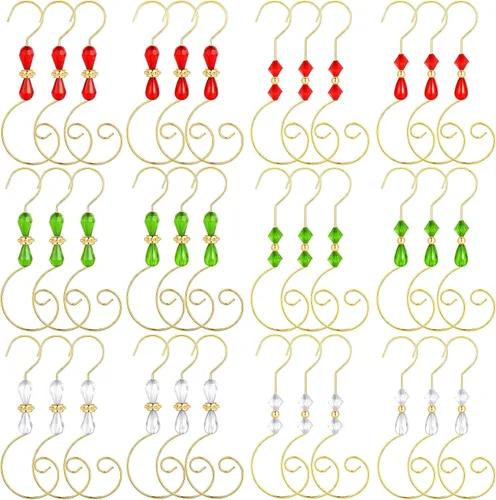 Ripeng 36 Piezas Gancho de Adorno de Acrílico con Alambre para Árbol Colgante, Decoración del Hogar, 4 Estilos (Oro, Rojo, Verde, Perlas