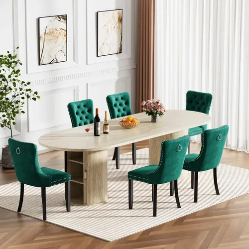 Miniatura 21 de Mesa de comedor redonda extensible de 94 pulgadas con base de almacenamiento, mesa de comedor expandible natural para 10, mesa de comedor de madera