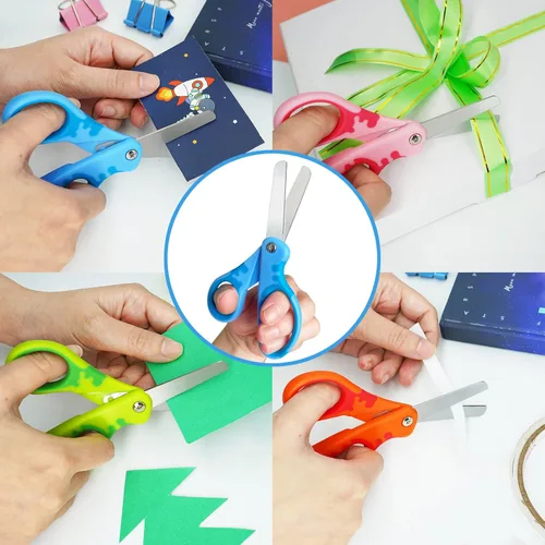 Miniatura 6 de Tijeras para niños, tijeras de 5 pulgadas con cubierta, tijeras de punta roma para estudiantes con agarre cómodo, seguridad para papel de corte