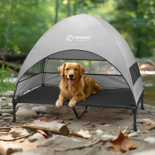 Miniatura 7 de Veehoo CWC2411 - Cama elevada de enfriamiento para perros con toldo y sombra extraíble, patas antideslizantes, cuna elevada para perros grandes