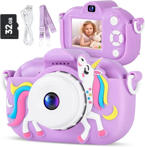 MAVOKIS Cámara digital para niños de 3 a 8 años, cámara 1080P para niños con tarjeta SD de 32 GB, juguetes para niñas de 6 a 9 años, regalos de