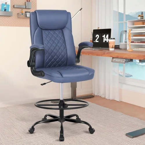 Miniatura 2 de Misolant Silla de dibujo con anillo reposapiés, silla de oficina alta para escritorio de pie, silla de pie con altura ajustable y reposabrazos Azul