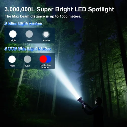 Miniatura 2 de Foco Solar Recargable de 3,000,000 Lúmenes de Alto Brillo, Focos LED Súper Brillantes para Exteriores, Linterna de Mano de Largo Alcance con 6