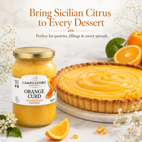 Miniatura 6 de CAMPO D'ORO - Cuajada de naranja siciliana, 13.8 oz (390 g), hecho con jugo de naranja fresco, huevos y mantequilla, producto de Italia, 100%