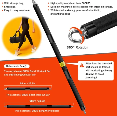 Miniatura 5 de DASKING Juego de bandas de resistencia portátiles para gimnasio en casa con 8 bandas antiroturas, barra de pilates desmontable de 500 libras,