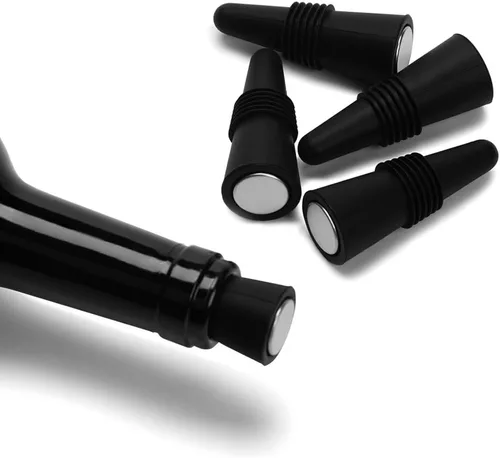 OHMAXHO Tapones de vino (juego de 5), tapón de silicona para botella de vino y tapones para botellas de bebidas, color negro