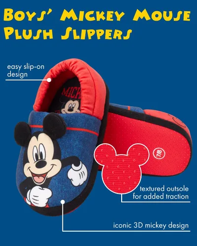 Miniatura 2 de Disney Pantuflas de Mickey Mouse para niños, acogedoras pantuflas de felpa mullidas antideslizantes, antideslizantes para niños (bebéniño pequeño)