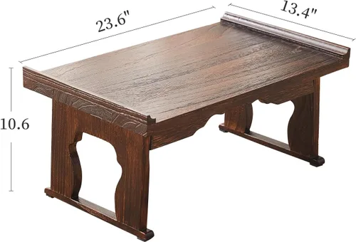 Miniatura 3 de Mesa de piso japonesa, pequeña mesa de centro y mesa de té, mesa de altar para meditación, mesa baja para sentarse en el suelo, bandejas de mesa