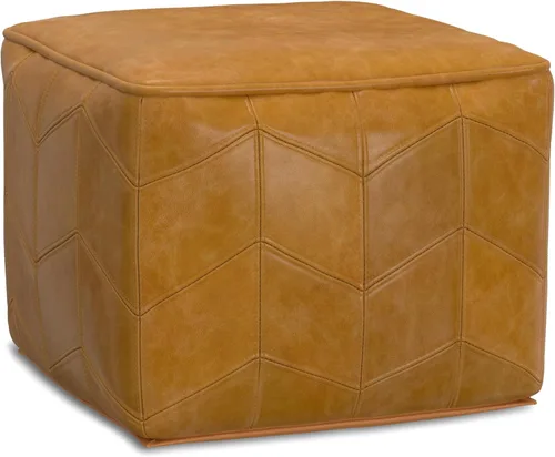 SIMPLIHOME Morden Puf cuadrado – Otomano tapizado de cuero genuino de 18 pulgadas de ancho en marrón, reposapiés contemporáneo o asiento adicional