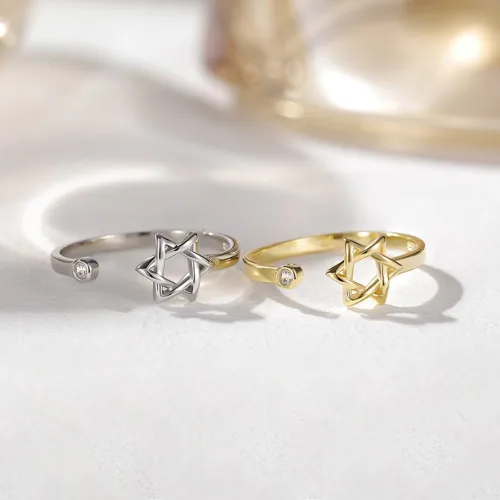 Miniatura 3 de YILUOCD Anillo de circón de estrella de David para mujer, amuleto simple Magen David Wiccano, anillos ajustables hexagonales, joyería judía