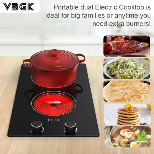 Miniatura 4 de VBGK Placa de cocción eléctrica, 110V 2400W superficie de cocina eléctrica con control de perilla, 9 niveles de potencia, bloqueo para niños
