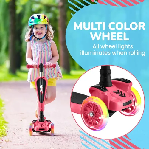 Miniatura 5 de Hurtle Patinete de 3 ruedas para niños, luces LED de ruedas, manubrio ajustable de inclinación para dirigir y asiento plegable, paseo sentado