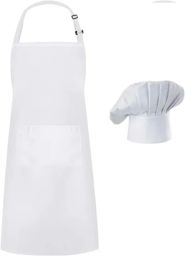 Miniatura 4 de Hyzrz Juego de delantal de chef y sombrero, delantal de cocina ajustable para adultos con sombrero de carnicero, delantal de disfraz de panadero