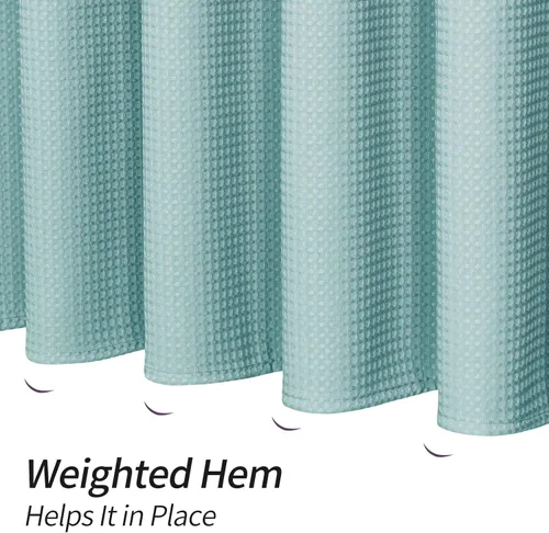 Miniatura 4 de MitoVilla Cortina de Ducha de Tela Waffle Verde Azulado, Cortinas de Ducha con Textura de Tejido Waffle Turquesa para Decoración de Baño Moderno
