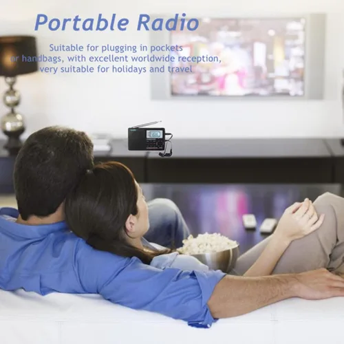 Miniatura 2 de Radio estéreo digital portátil AM/FM, sonido SW/LW/TV, sintonización digital, receptor de banda completa con reloj despertador, radio pequeña