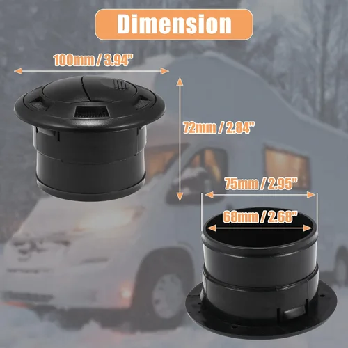 Miniatura 3 de X AUTOHAUX 1 Unidades 2.953 in Universal Negro Aire Acondicionado Caliente Ventilación Deflector Salida Louvered para Coche RV Sin Rejilla