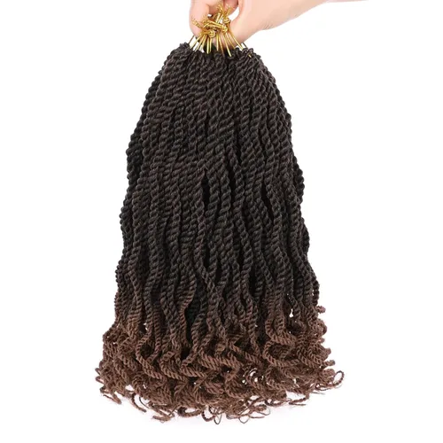 Leeven Cabello de Ganchillo Rizado Senegalés de 12 Pulgadas, 8 Paquetes Trenzas de Ganchillo Cortas Ombre Marrón, Trenzas Havana Pequeñas #T30