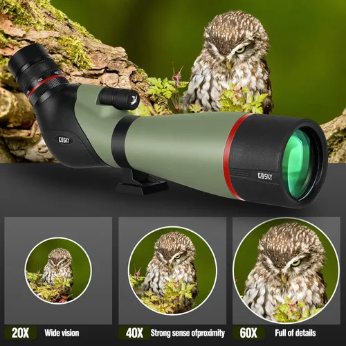 Miniatura 4 de Gosky 20-60X80 HD Telescopio Terrestre de Enfoque Dual, Prisma BAK4 Ocular Angular de 45 Grados con Trípode, Adaptador para Smartphone, Telescopio
