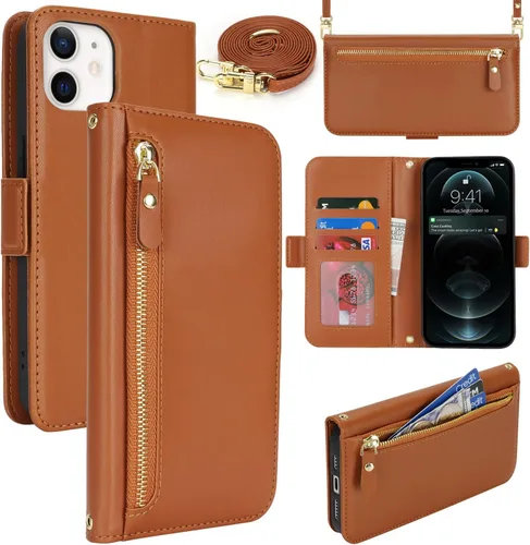 Miniatura 73 de Lipvina Funda tipo cartera para iPhone 12 Pro Max / 13 Pro Max para mujeres, bolsillo con cremallera, funda de teléfono de cuero PU con soporte