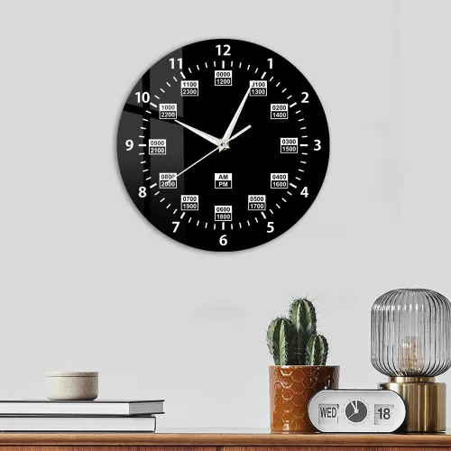 Miniatura 6 de Reloj de pared de 15 pulgadas, estilo militar, 24 horas, reloj de pared retro silencioso de cuarzo sin tictac, funciona con pilas, reloj de pared