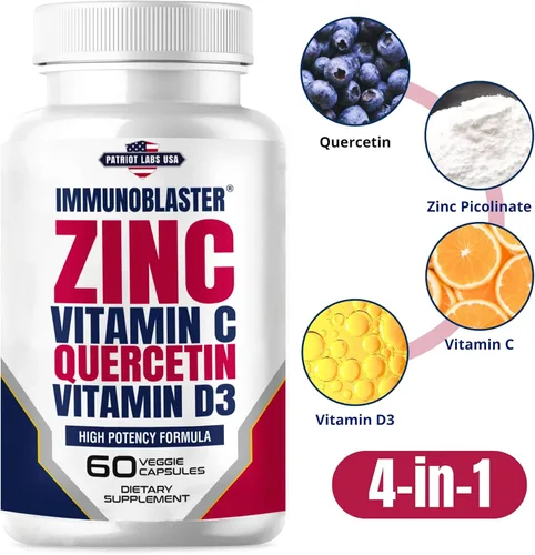 Miniatura 3 de Quercetina de zinc, vitamina C, 800 mg con vitamina D3, antioxidante, apoyo inmunológico, suplemento de quercetina de zinc de alta potencia