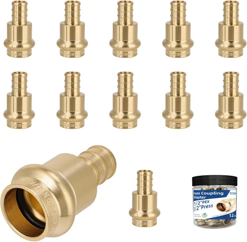 Accesorios de prensa (1/2 pulgadas, prensa × 1/2 pulgada, acoplamiento adaptador PEX, latón sin plomo, para conexiones de tubería de prensa de cobre
