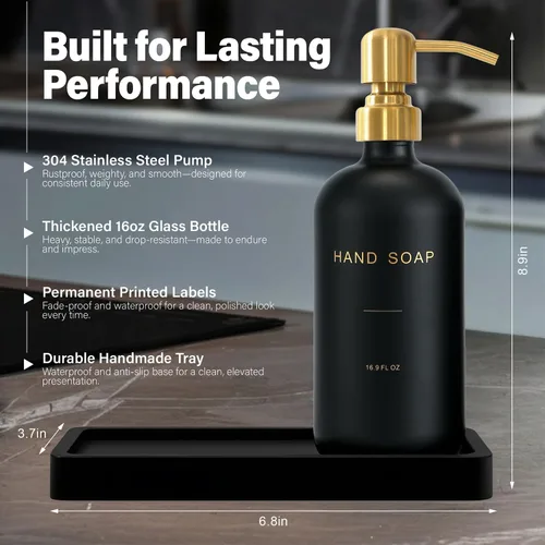 Miniatura 2 de Prus Waso Juego de Dispensador de Jabón para Baño, Dispensador de Manos y Loción con Bomba de Acero Inoxidable, Perfecto para Decoración de Baño