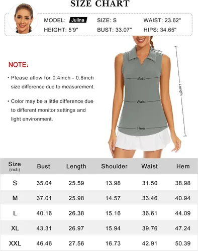 Miniatura 6 de Ivicoer Camiseta de golf para mujer, tipo polo, sin mangas, con cuello de tenis, ajuste seco, ropa atlética para mujer