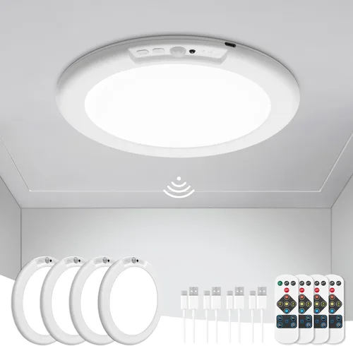 Miniatura 9 de wowatt: lámpara de techo recargable operada por batería, luz de sensor de movimiento para interiores, lámpara de ducha inalámbrica con mando a