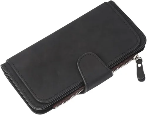 Miniatura 18 de Carteras de cuero para mujer con bloqueo RFID, billetera delgada, plegable, tarjetero con cremallera, bolsillo para monedas, ventana