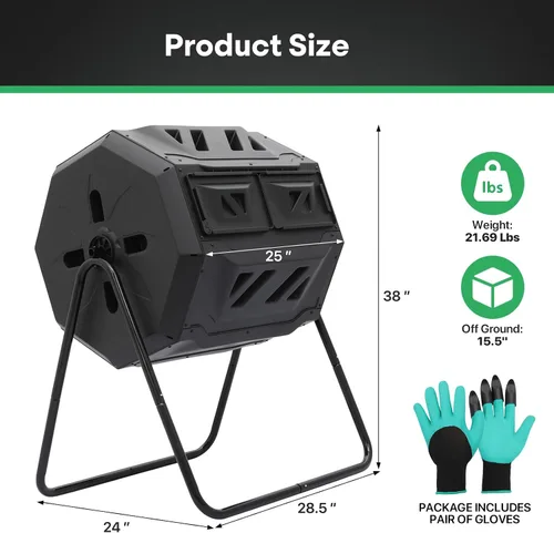 Miniatura 3 de Athena Collection Vaso de compost, 2 cámaras de compostaje doble de 21.5 galones para exteriores, fácil giro y rotación rápida con 2 puertas