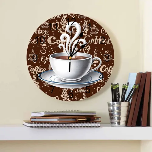 Miniatura 3 de Wall Clock Coffee Cup Clocks PVC Silent Non-Ticking Battery Operated Decorative Retro Brown Cafe Round Clock for Home Living Room Kitchen Bedroom