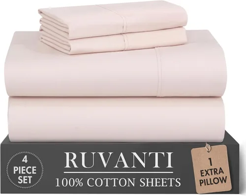 Miniatura 75 de RUVANTI 6 Piezas Sábanas de Algodón - 100% Algodón Natural Suave, Ligeras y Transpirables Sábanas de Percal Crujiente, Sábanas de Cama Tamaño Full