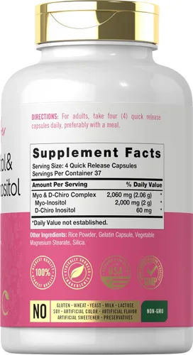 Miniatura 2 de Carlyle Myo-Inositol & D-Chiro Inositol Suplemento para Mujeres 2060mg 150 cápsulas Complejo sin OMG, sin gluten