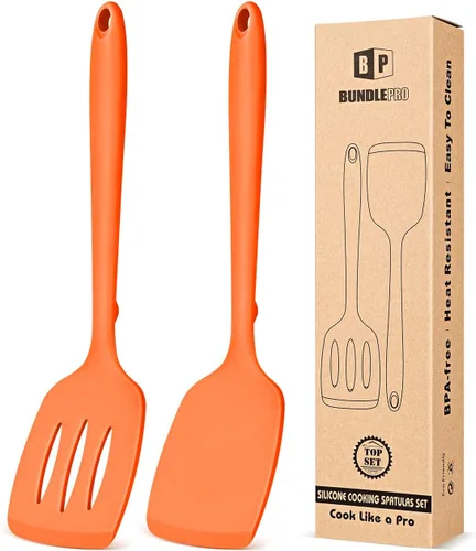 Miniatura 8 de Paquete de 2 volteadores de espátula de silicona, juego de espátulas de cocina ranuradas antiadherentes, utensilios de cocina resistentes al calor