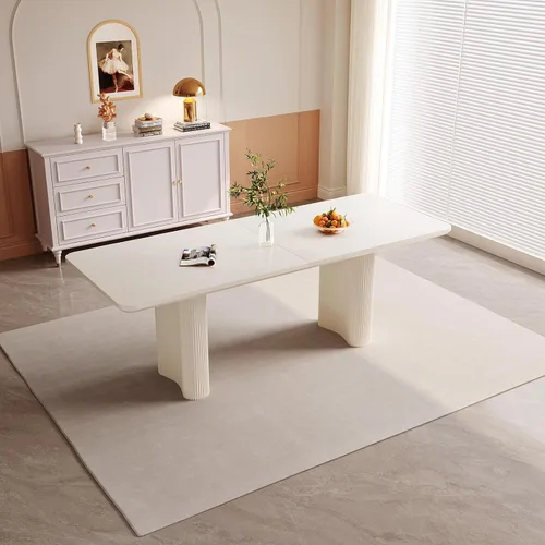 Miniatura 8 de Mesa de comedor rectangular de 78.97 pulgadas, mesa de cocina moderna con patas onduladas, mesa de comedor para el hogar para cocina, bar, Blanco