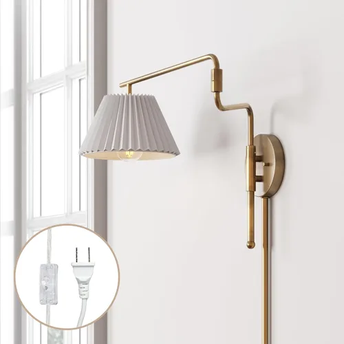 Miniatura 18 de Nathan James Celeste - Lámpara de pared de ratán, moderna lámpara de pared para casa de campo, lámpara de lectura para mesita de noche con pantalla