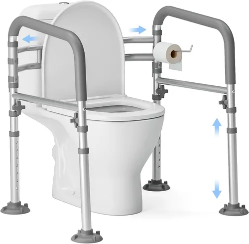 Miniatura 8 de Loyoda Rieles de seguridad plegables para inodoro para personas mayores, marco de seguridad ajustable para inodoro y asas de inodoro para ancianos