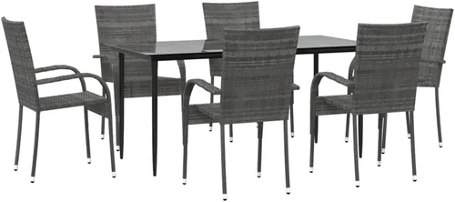 Miniatura 3 de Ensemble de Jardin 7 Pièces Gris et Noir avec Table en Verre, Meubles de Modernes et Résistants aux Intempéries Pour Terrasse, Balcon ou Jardin