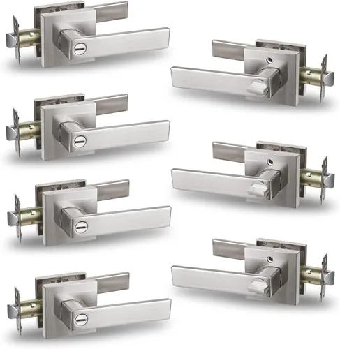Miniatura 24 de USHTL01-SN-BK-6P - Manija cuadrada de privacidad para puerta de níquel cepillado sin llaves para dormitorio o baño, USHTL01-SN-BK-6P