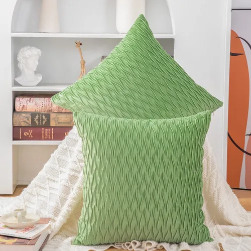 MADIZZ Juego de 2 fundas de almohada decorativas de terciopelo súper suave de 14 x 14 pulgadas, diseño cuadrado verde manzana con textura, estilo de