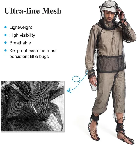 Miniatura 3 de LIXADA Conjunto de medias de malla para traje, chaqueta y pantalones, medias unisex ultrafina con bolsa de transporte para pesca, caza, camping