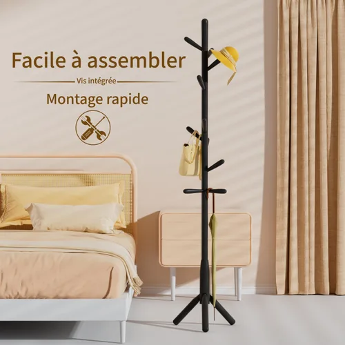 Miniatura 4 de Perchero de madera maciza, perchero independiente en forma de árbol con 11 ganchos, poste principal de 1.6 pulgadas de diámetro para ropa, soporte