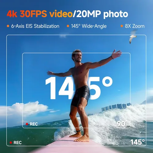 Miniatura 2 de SVBONY SVGo 4K30FPS - Cámara de acción de 20 MP, cámara submarina de doble lente, estabilización EIS de 6 ejes, zoom 8X, pantalla IPS dual