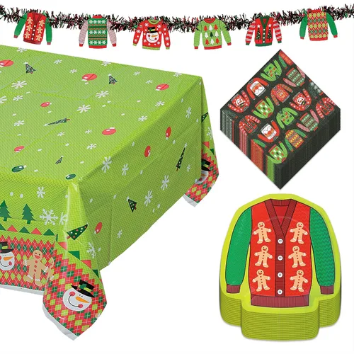 Miniatura 23 de Suministros para fiestas navideñas - Platos de postre de papel, servilletas para bebidas y tenedores de aldea navideña de invierno (para 16 personas)
