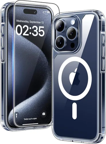 Miniatura 53 de TAURI Funda magnética 2 en 1 transparente para iPhone 14 Pro, compatible con Magsafe [no amarillenta] con protector de pantalla, protección de grado