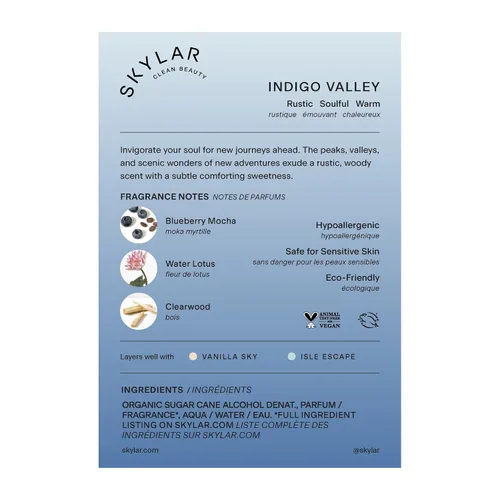 Miniatura 2 de Skylar - Perfume Indigo Valley, Eau de Perfume, hipoalergénico y limpio, mujer y hombre, vegano y seguro, amaderado y floral, notas de arándano